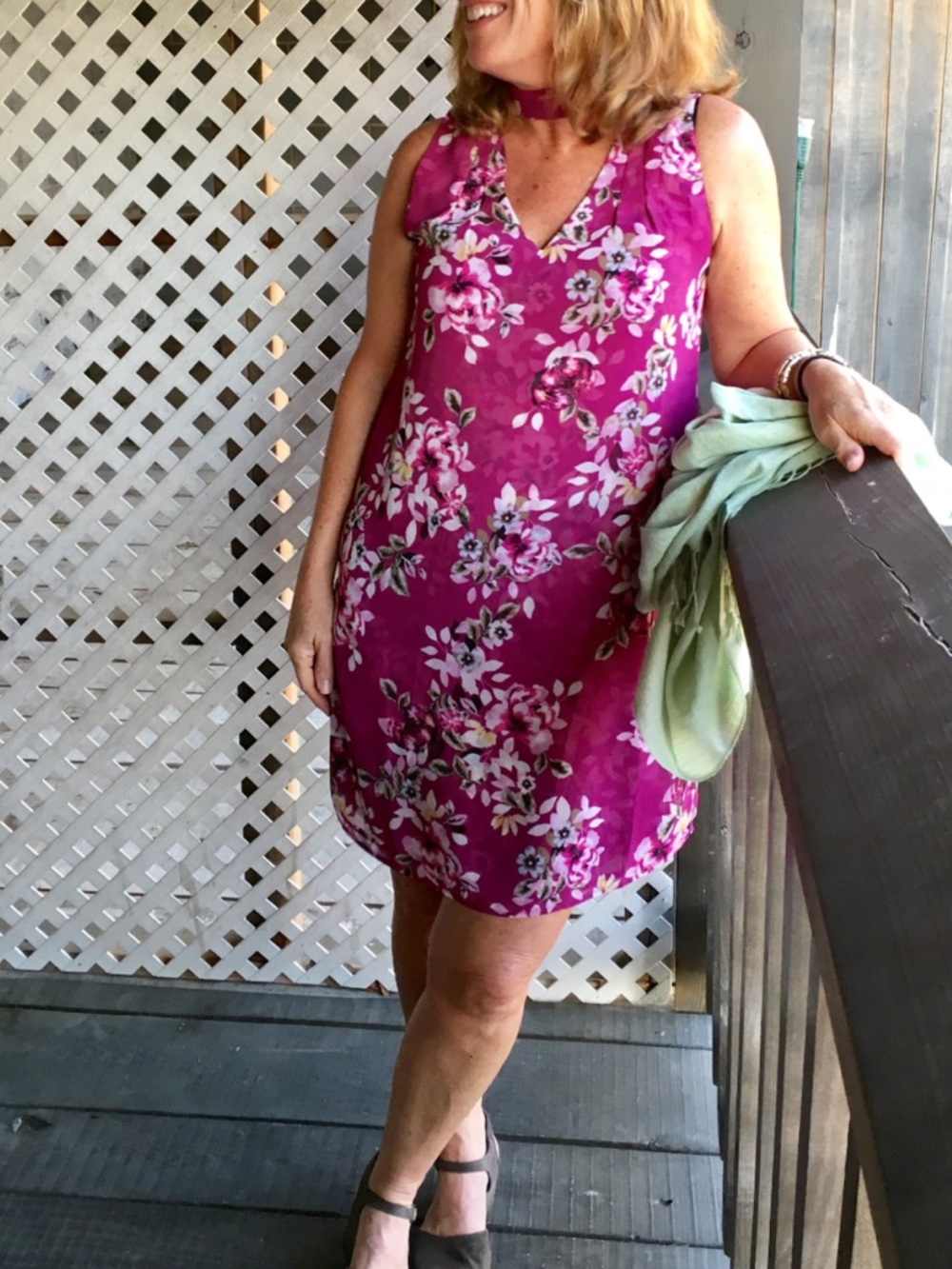 White House Black Market Fuchsia Floral Halter Dress